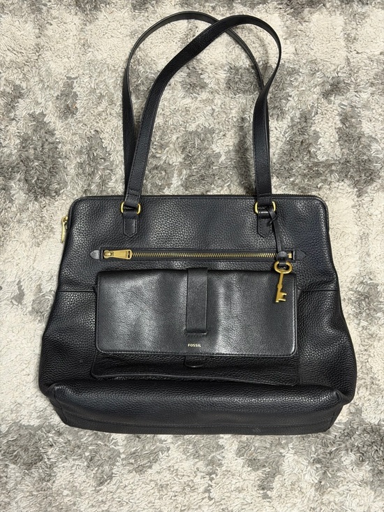 Fossil Handbags - Fossil Black Leather 1 main Compartment and 3 zippered Tote with Key Charm